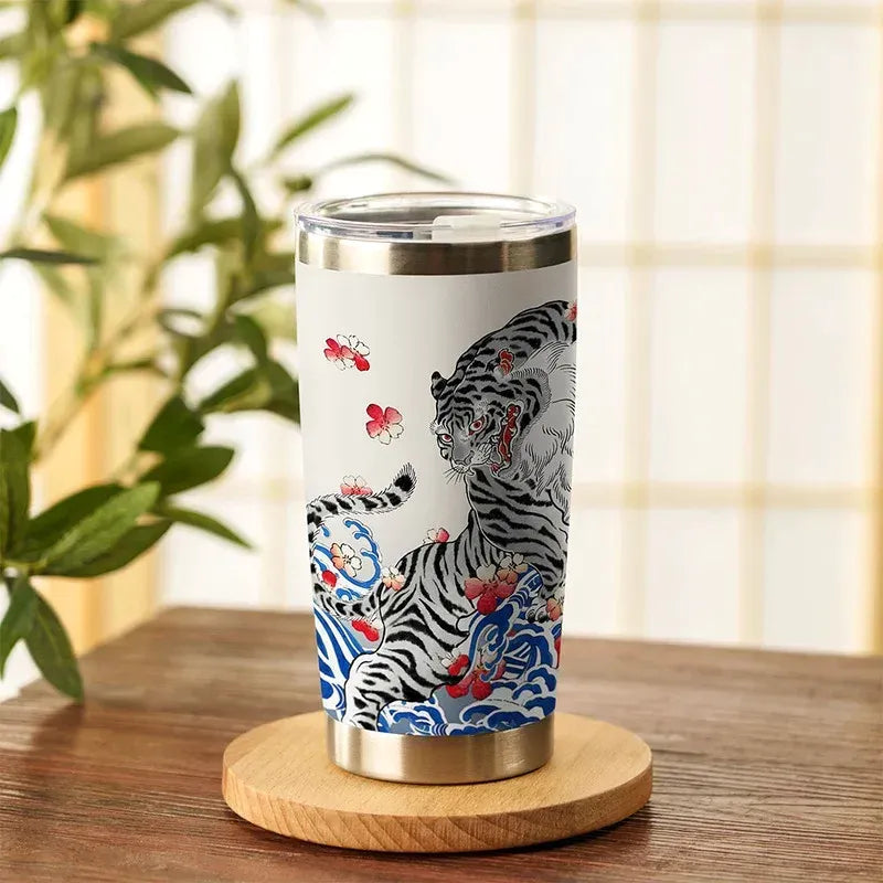 Japanese tiger sakura tumbler gift