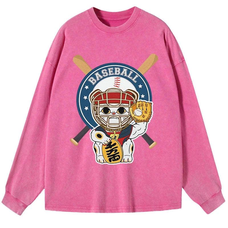 japanese baseball cat long sleeve tee