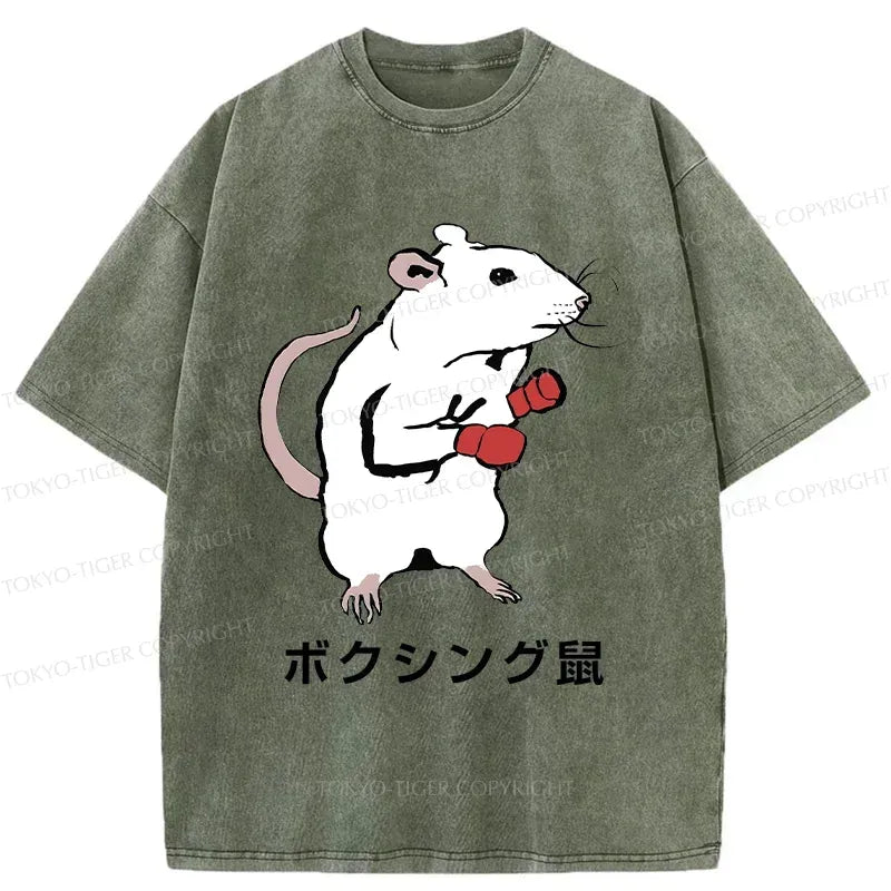 Kyoto-Lion Boxing Mouse Washed T-Shirt