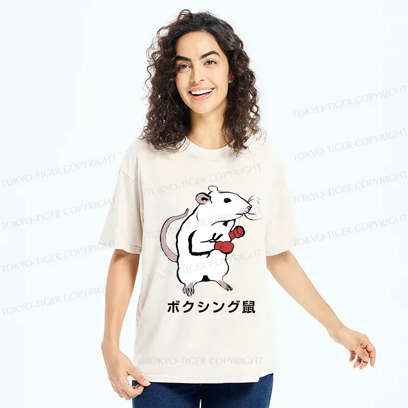 Kyoto-Lion Boxing Mouse Washed T-Shirt