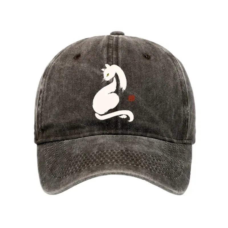 Kyoto-Lion Elegant Black Cat Japan Washed Cap