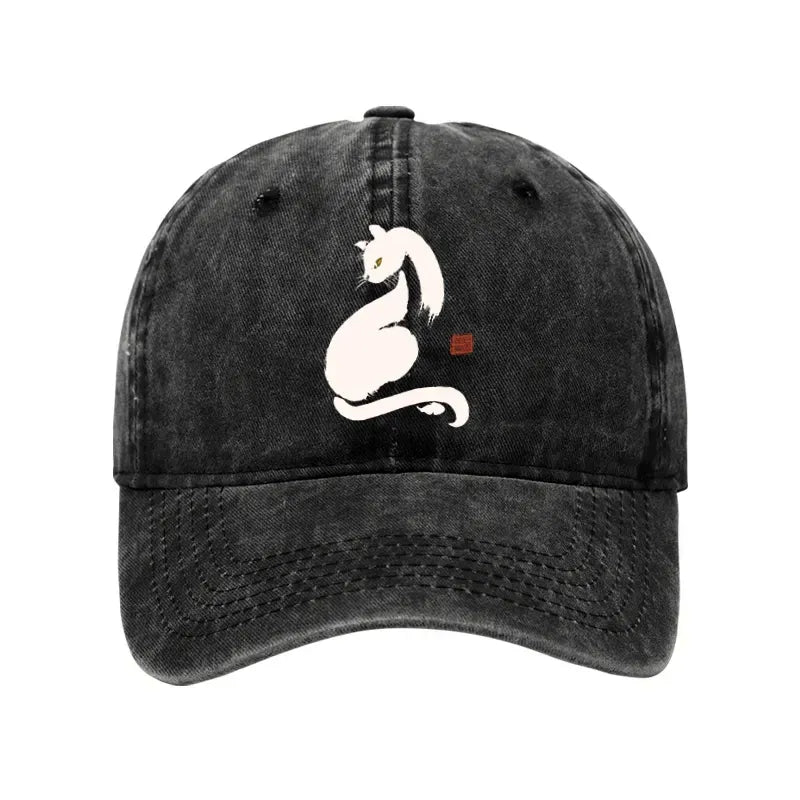 Kyoto-Lion Elegant Black Cat Japan Washed Cap