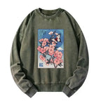 Japanese Ukiyoe Cherry Blossoms Washed Sweatshirt
