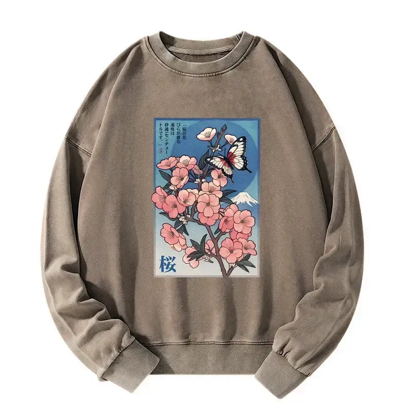 Japanese Ukiyoe Cherry Blossoms Washed Sweatshirt