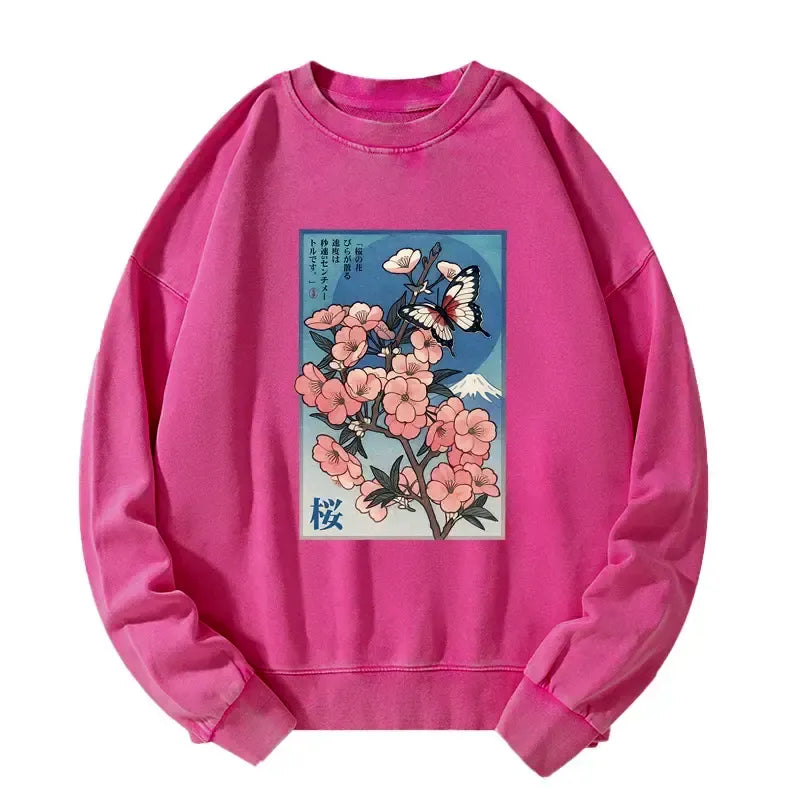Japanese Ukiyoe Cherry Blossoms Washed Sweatshirt