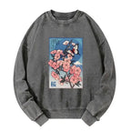 Kyoto-Lion Ukiyoe Japanese Cherry blossoms Poster Washed Sweatshirt