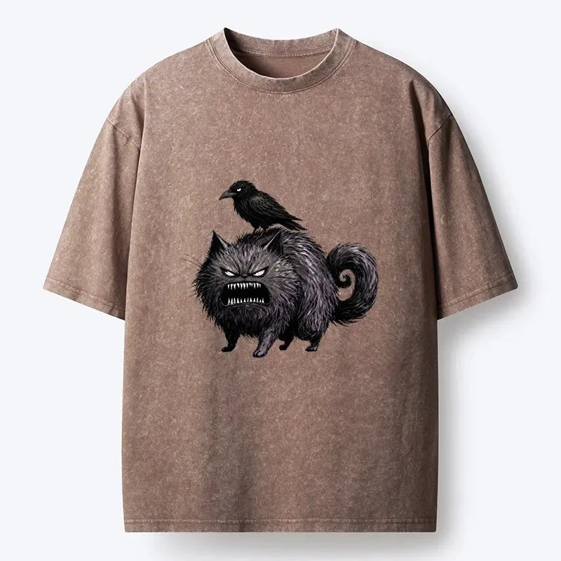 angry black cat crow t shirt best seller