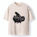 Kyoto-Lion Angry Black Cat With Crow On Its Back Washed T-Shirt