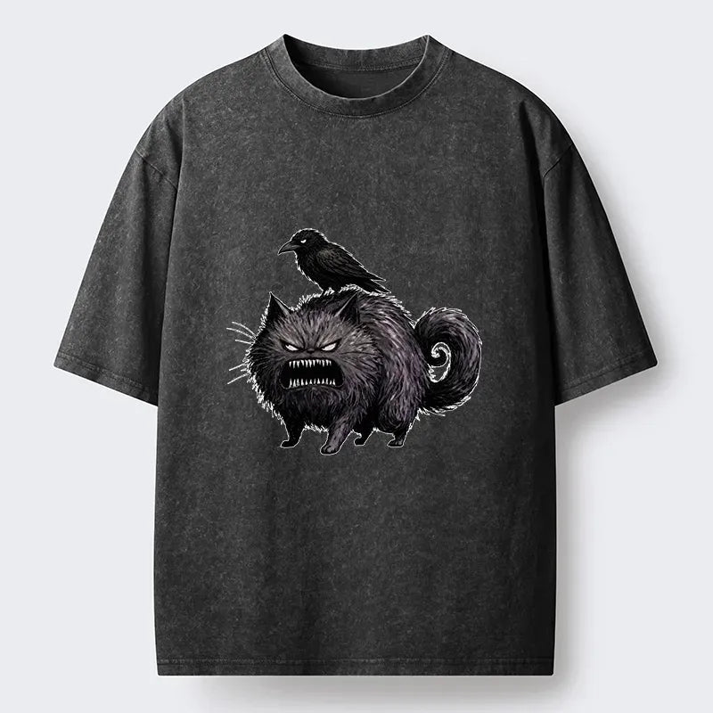 washed black cat t shirt for daily wear