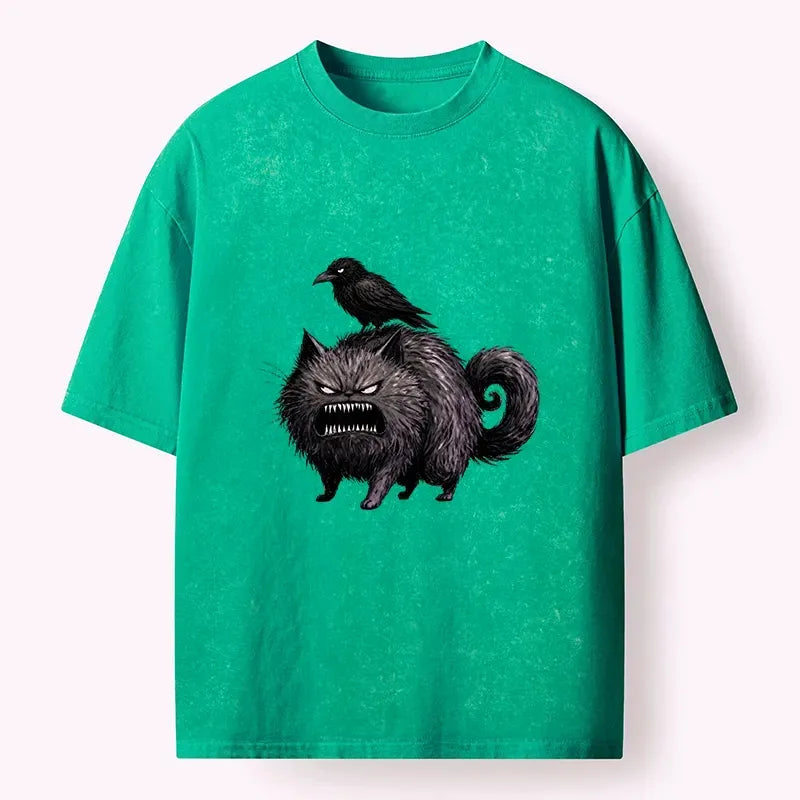 angry black cat crow t shirt best seller