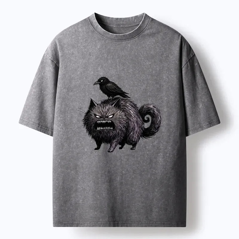 washed black cat t shirt for daily wear