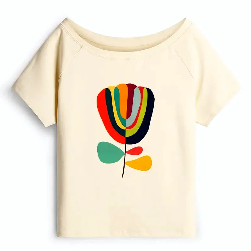 Colorful Floral Off Shoulder T-Shirt for Summer