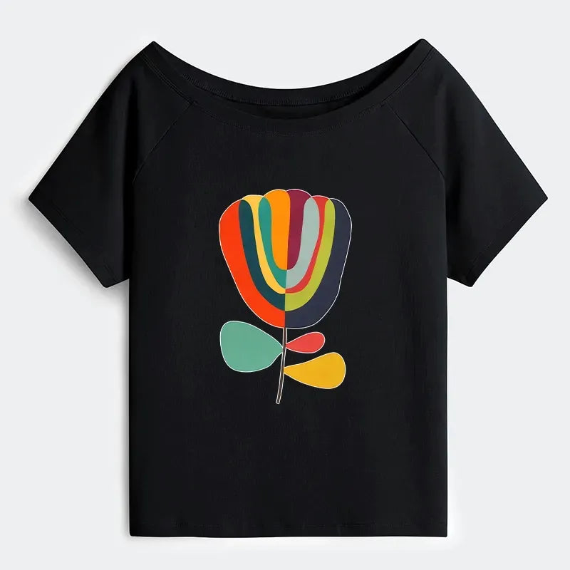 Colorful Floral Off Shoulder T-Shirt for Summer