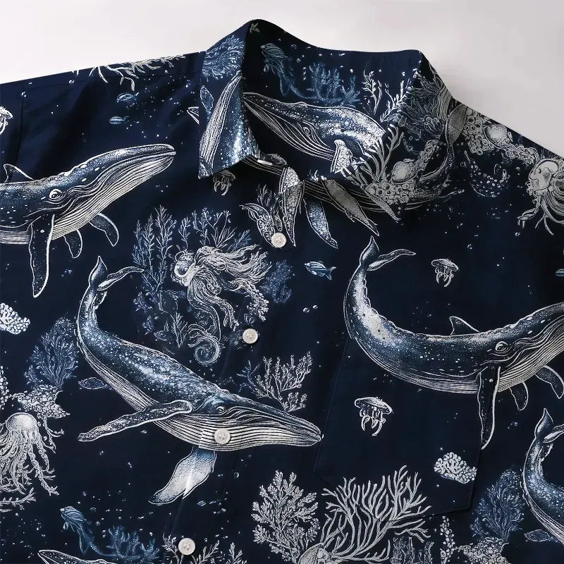 Kyoto-Lion Deep Sea Whale Button-up Shirt
