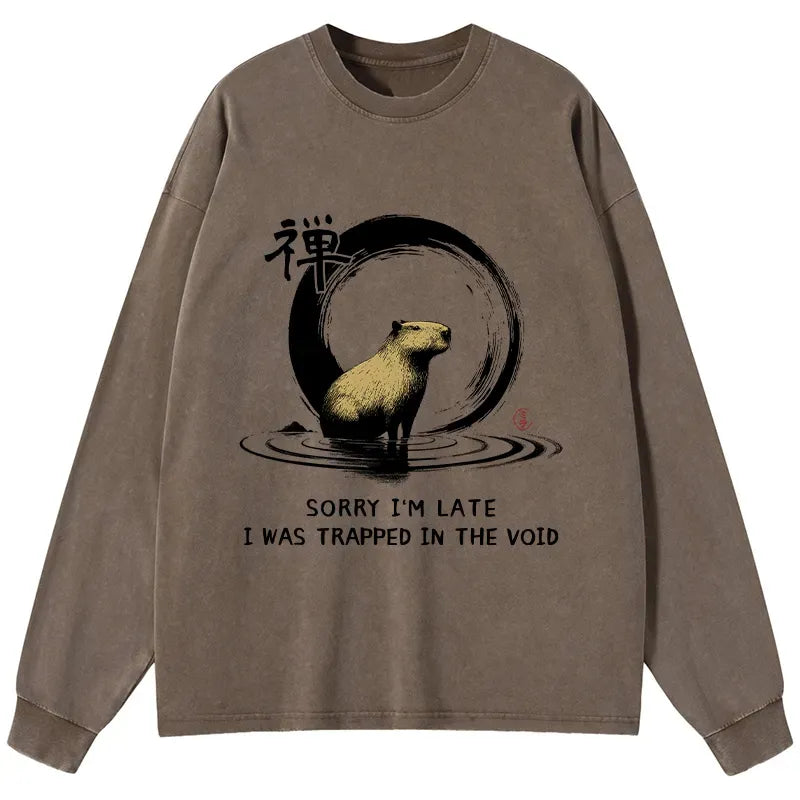 Kyoto-Lion Zen Capybara Was Trapped In The Void Washed Long Sleeve T-Shirt