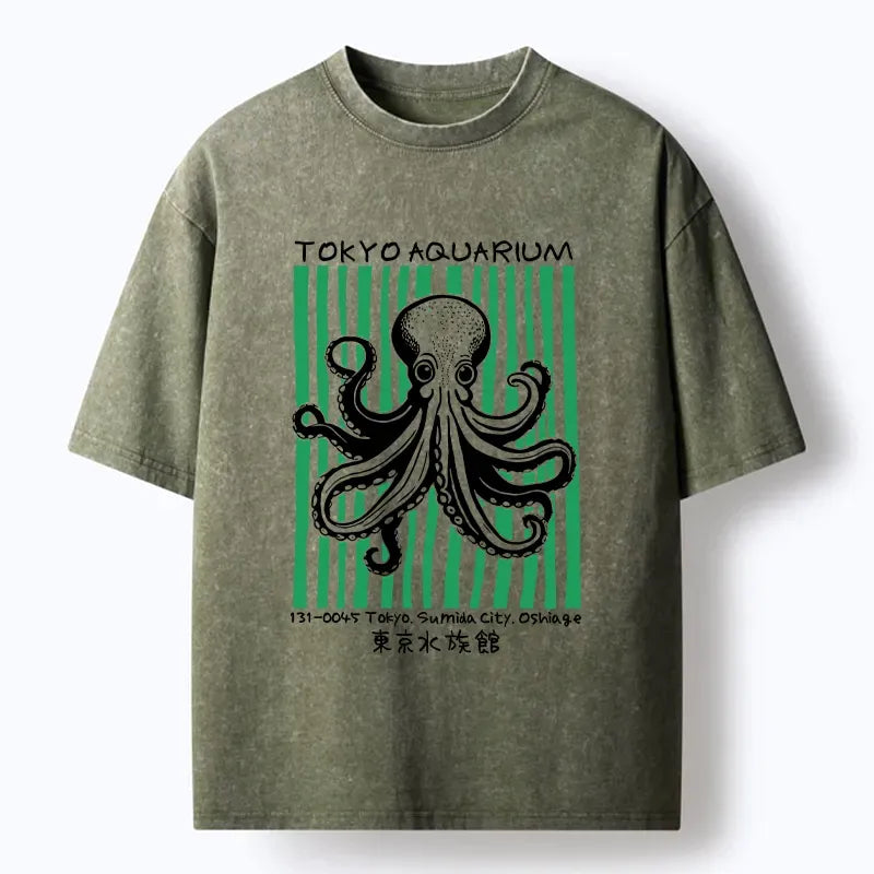 Kyoto-Lion Cute Tokyo Octopus Washed T-Shirt