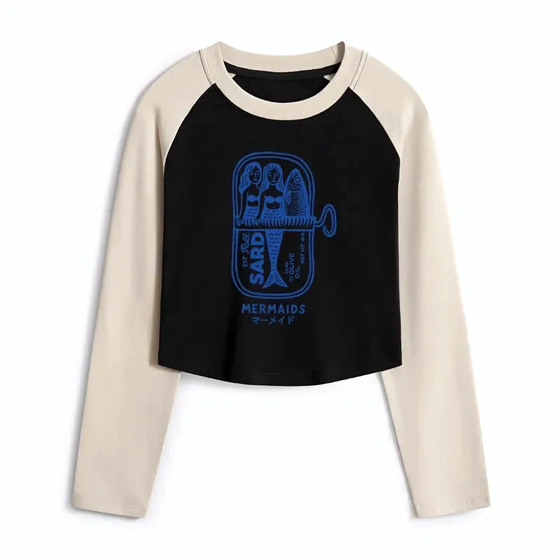 Kyoto-Lion Mermaid Can Women's Crop Raglan T-Shirt