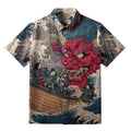 Kyoto-Lion Demon And Samurai At Sea Button-up Shirt