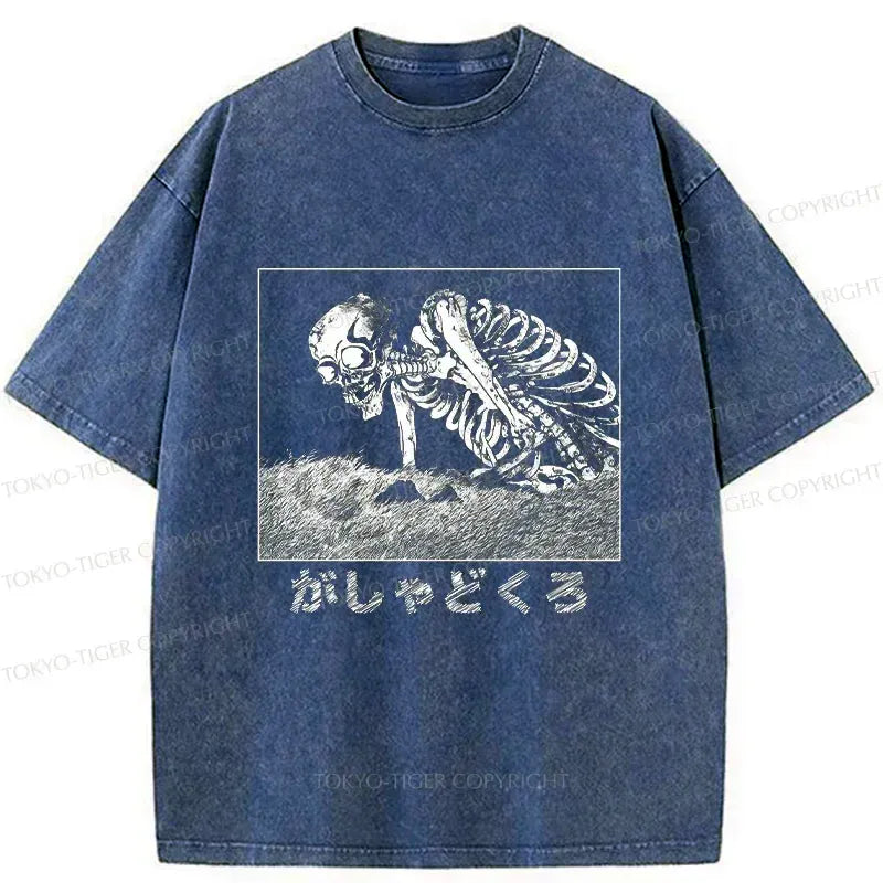 Kyoto-Lion Japanese Giant Skeleton Yokai Washed T-Shirt