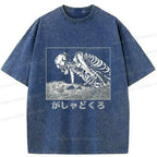 Kyoto-Lion Japanese Giant Skeleton Yokai Washed T-Shirt