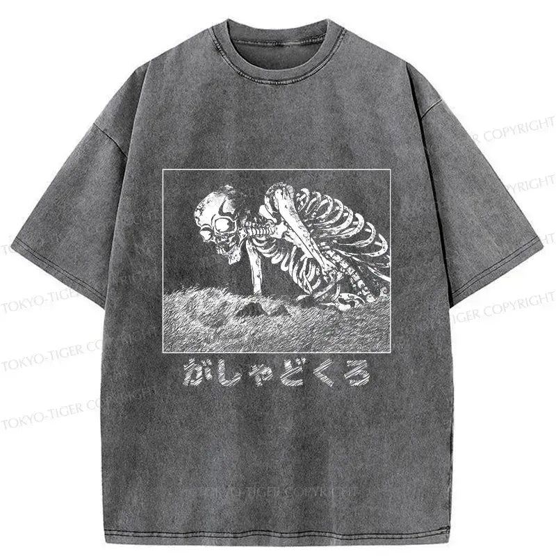 Kyoto-Lion Japanese Giant Skeleton Yokai Washed T-Shirt
