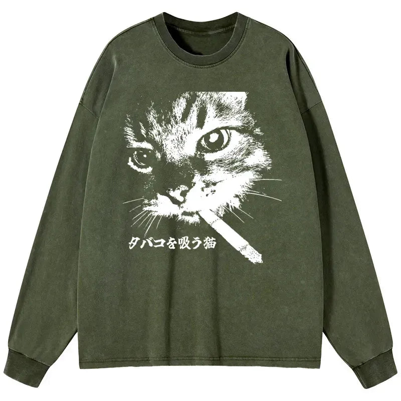 Japanese Retro Cat Long Sleeve T-Shirt