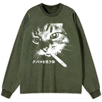 Japanese Retro Cat Long Sleeve T-Shirt