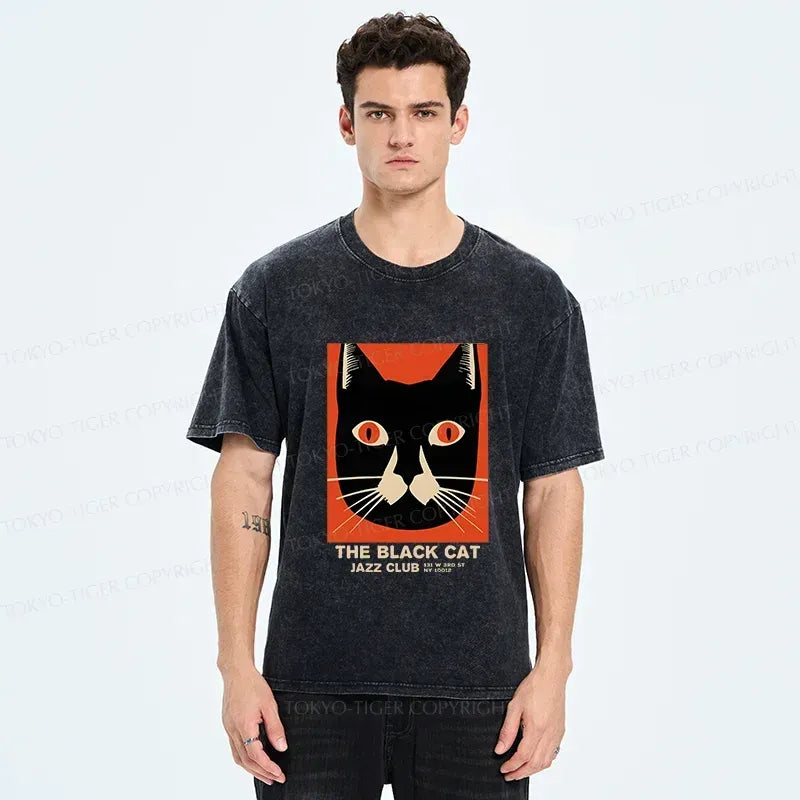 Kyoto-Lion Minimalist Black Cat Washed T-Shirt