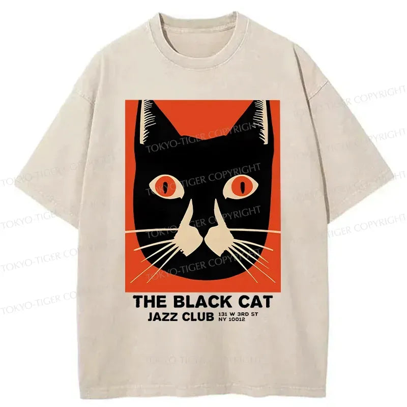 Kyoto-Lion Minimalist Black Cat Washed T-Shirt