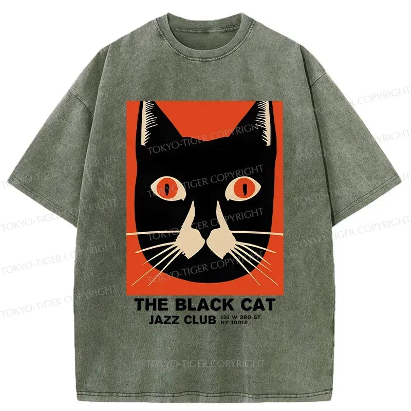 Kyoto-Lion Minimalist Black Cat Washed T-Shirt