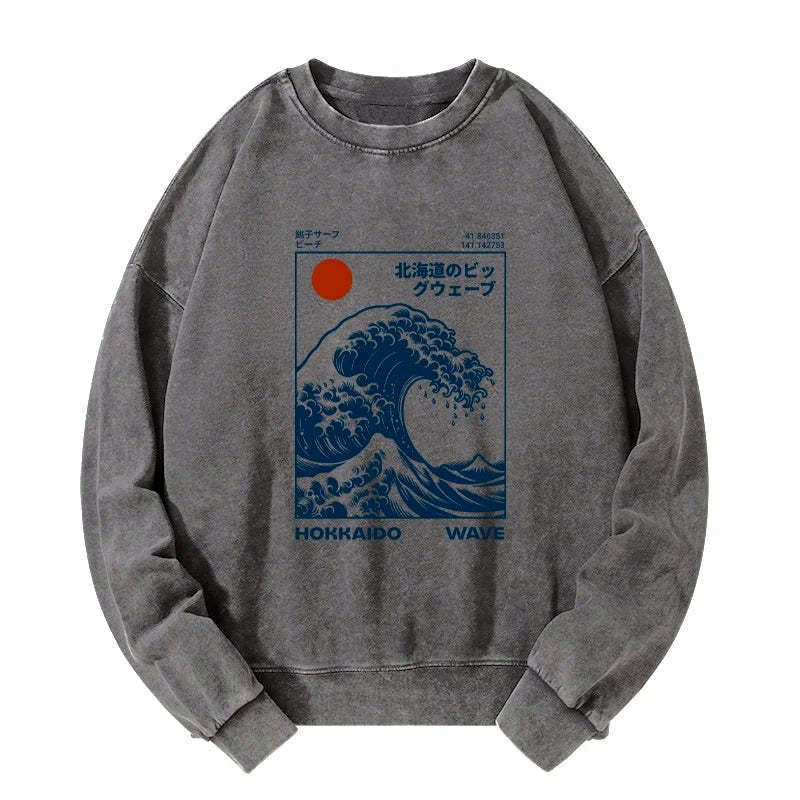 Washed Unisex Sweatshirt with Japanese Print