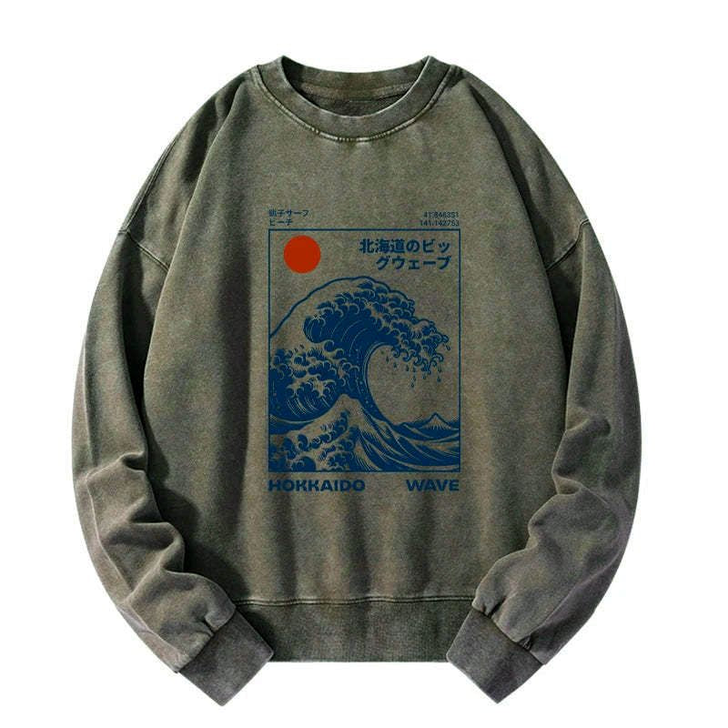 Kyoto-Lion Hokkaido Wave Japan Washed Sweatshirt