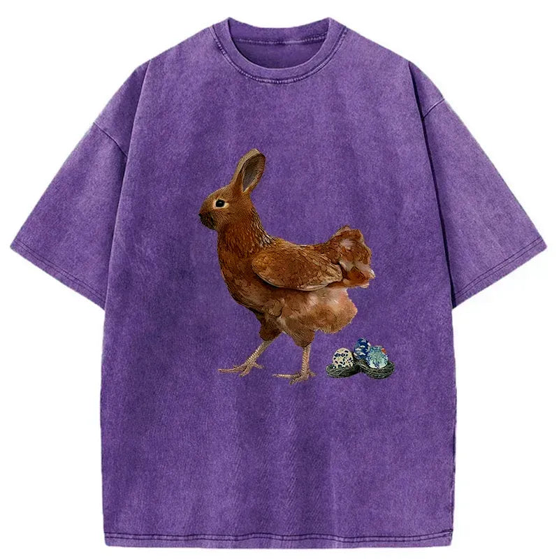 Kyoto-Lion Easter Bunny Laying Eggs Washed T-Shirt