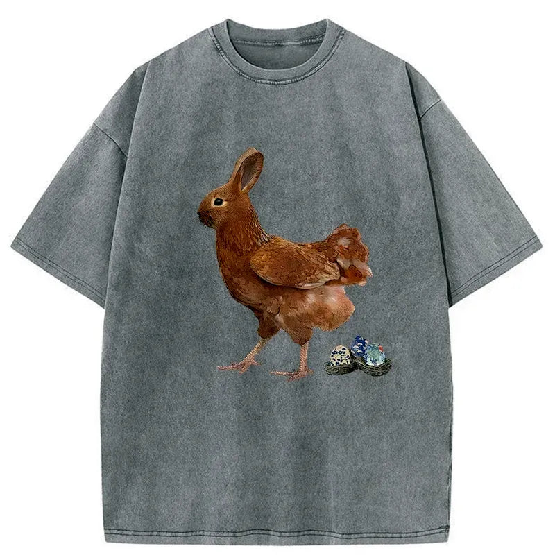Kyoto-Lion Easter Bunny Laying Eggs Washed T-Shirt