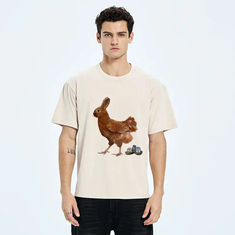 Kyoto-Lion Easter Bunny Laying Eggs Washed T-Shirt