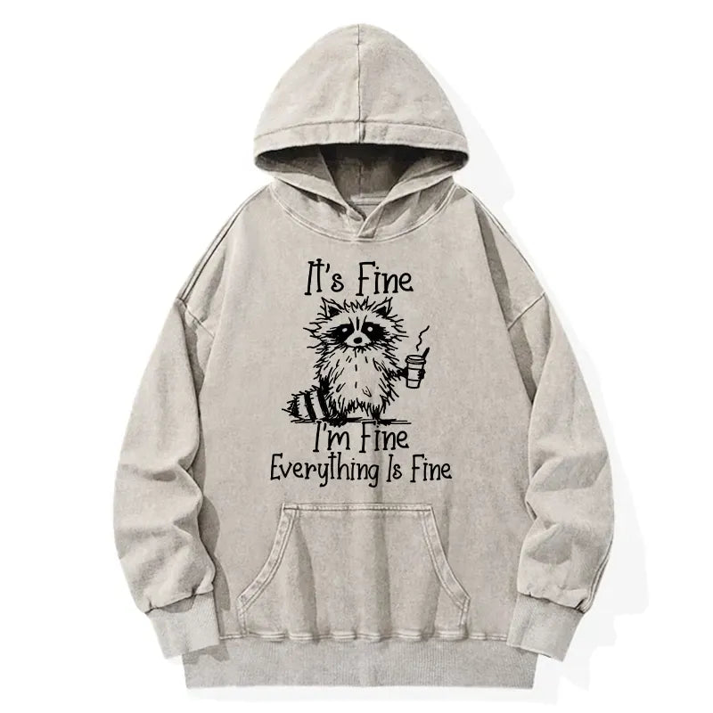 Kyoto-Lion Raccoon Fine Meme Washed Hoodie