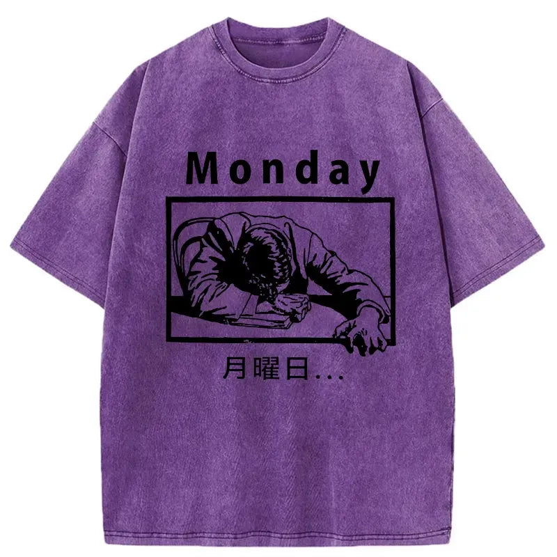 Kyoto-Lion Painful Monday Funny Washed T-Shirt