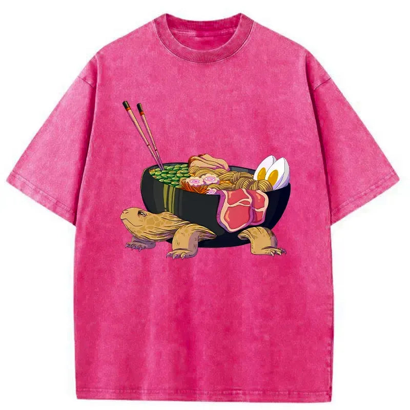 Kyoto-Lion Turtle Ramen Funny Washed T-Shirt