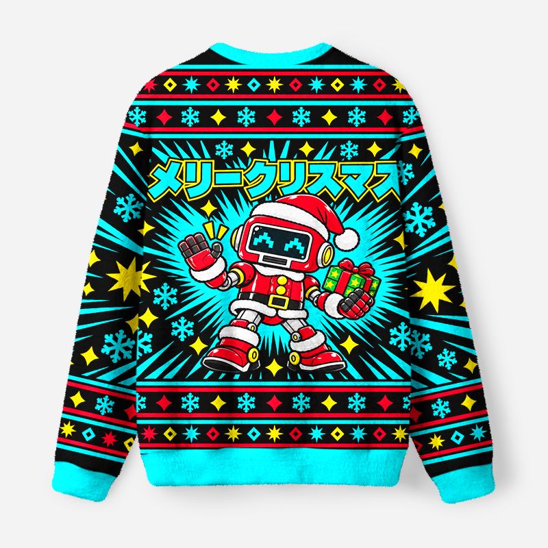 Kyoto-Lion Retro Robot Funny Meme Fuzzy Christmas Ugly Sweatshirt