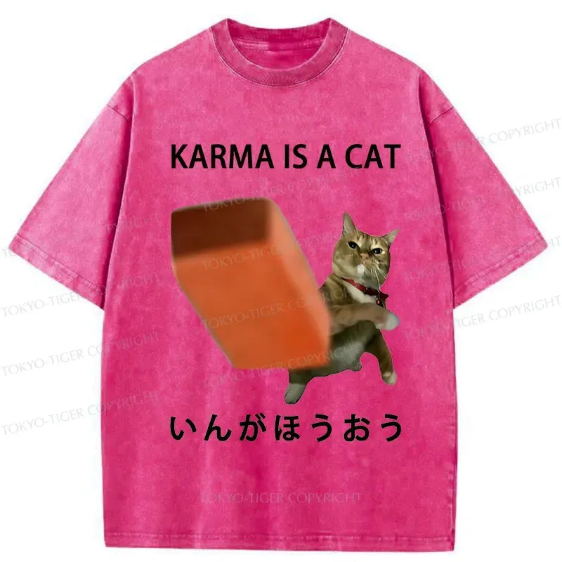 Kyoto-Lion Karma Is A Cat Washed T-Shirt