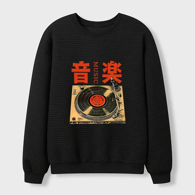 Vintage Record Player Waffle Sweatshirt Gift Idea