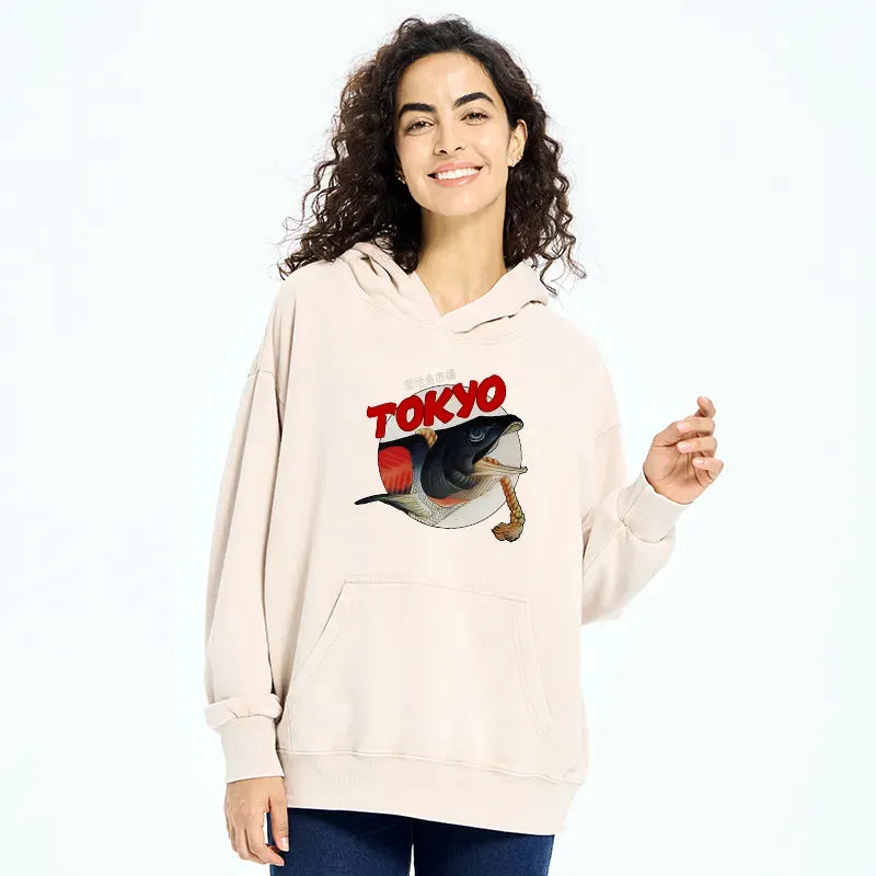 Kyoto-Lion Vintage Japanese Tsukiji Fish Market Washed Hoodie