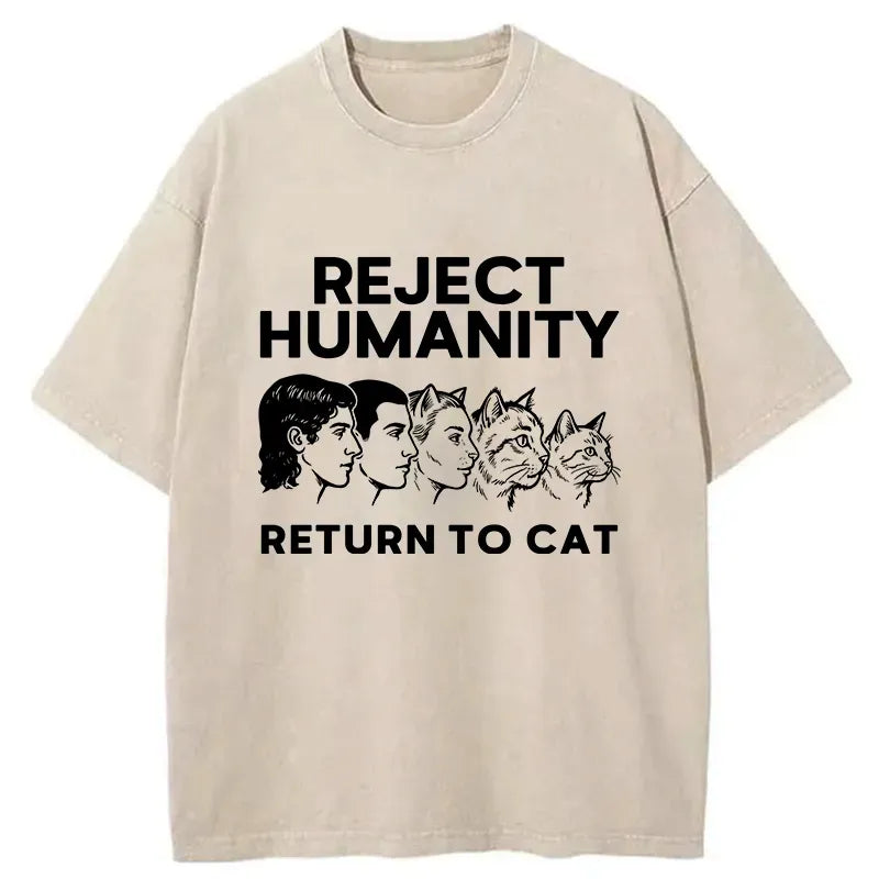 Japanese washed cat t-shirt for daily wear