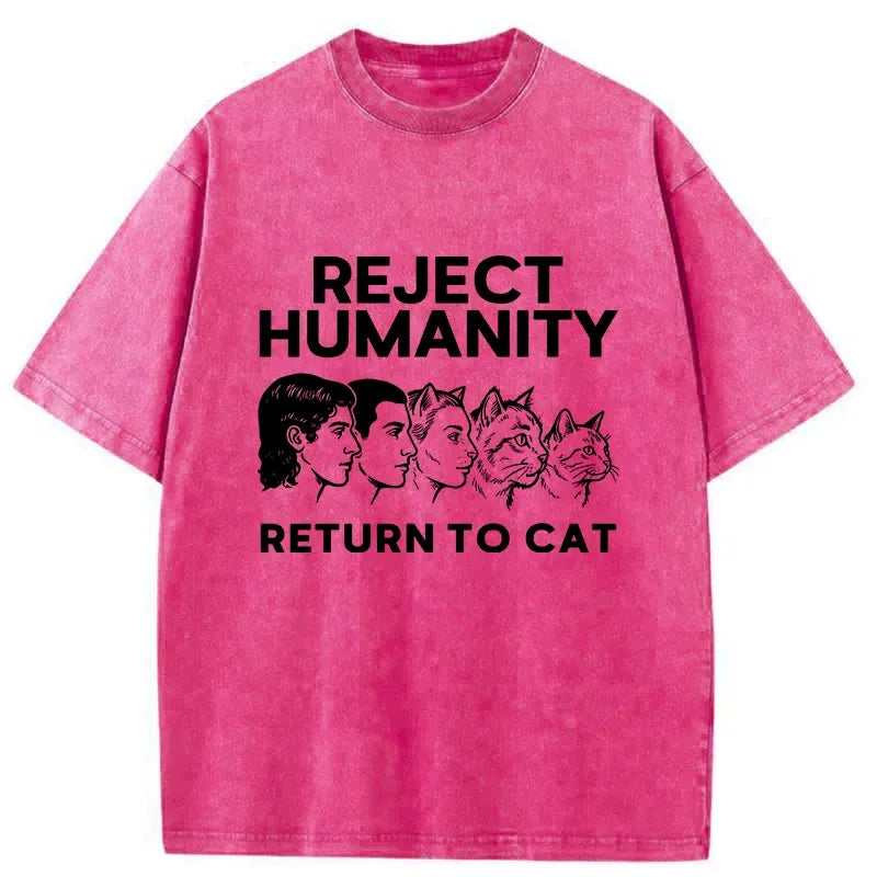 Japanese washed cat t-shirt for daily wear