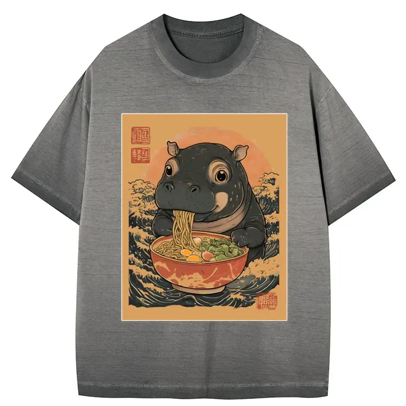 Kyoto-Lion Moo Deng Eat Ramen Gradient Washed T-Shirt