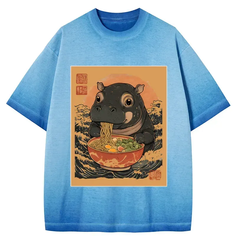 Kyoto-Lion Moo Deng Eat Ramen Gradient Washed T-Shirt