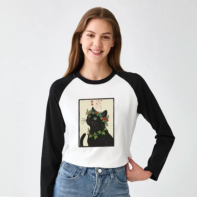 cute cat crop top for summer streetwear daily wear