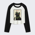 japanese flower cat crop raglan t-shirt for women