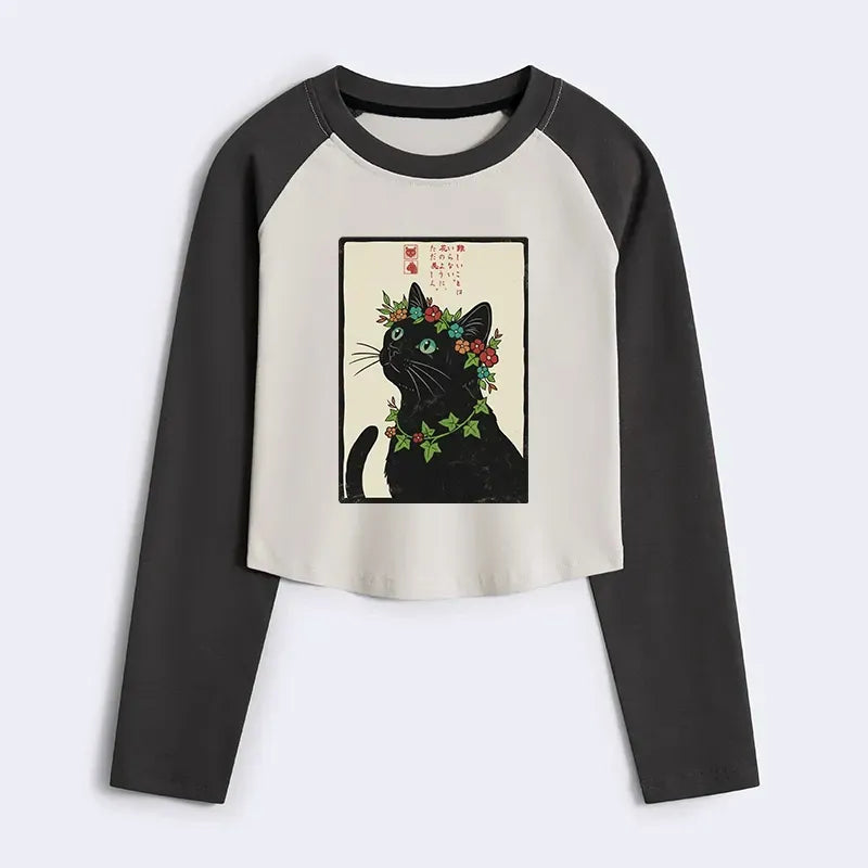 cute cat crop top for summer streetwear daily wear