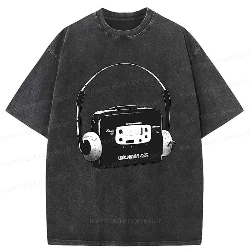 Retro Walkman Washed T-Shirt for Men